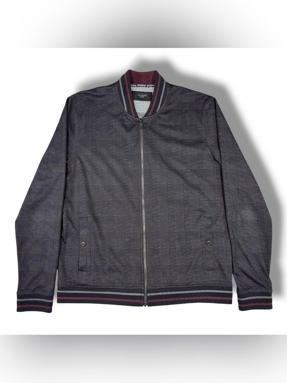 Ted Baker London Tootie Men’s Slim Check Bomber Jacket Gray Full Zip TAG MISSING